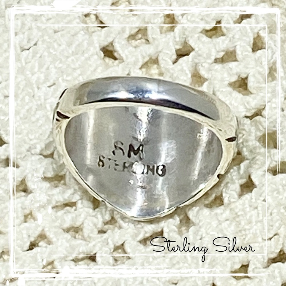 Signed-SM, Sterling Silver Multi Colored Flower Inlaid Gemstone Ring Size 9 - Picture 7 of 8